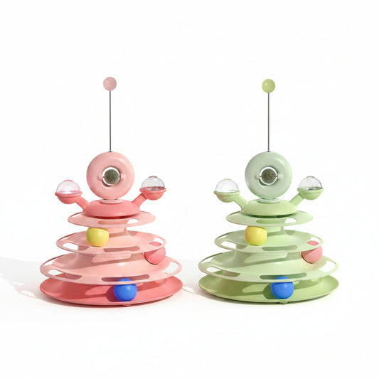 4 Levels Cat Toy Tower Turntable Roller Balls Toys Interactive Intelligence Pets Toys Training Track Puzzle Funny Games Accessories Pet Products.