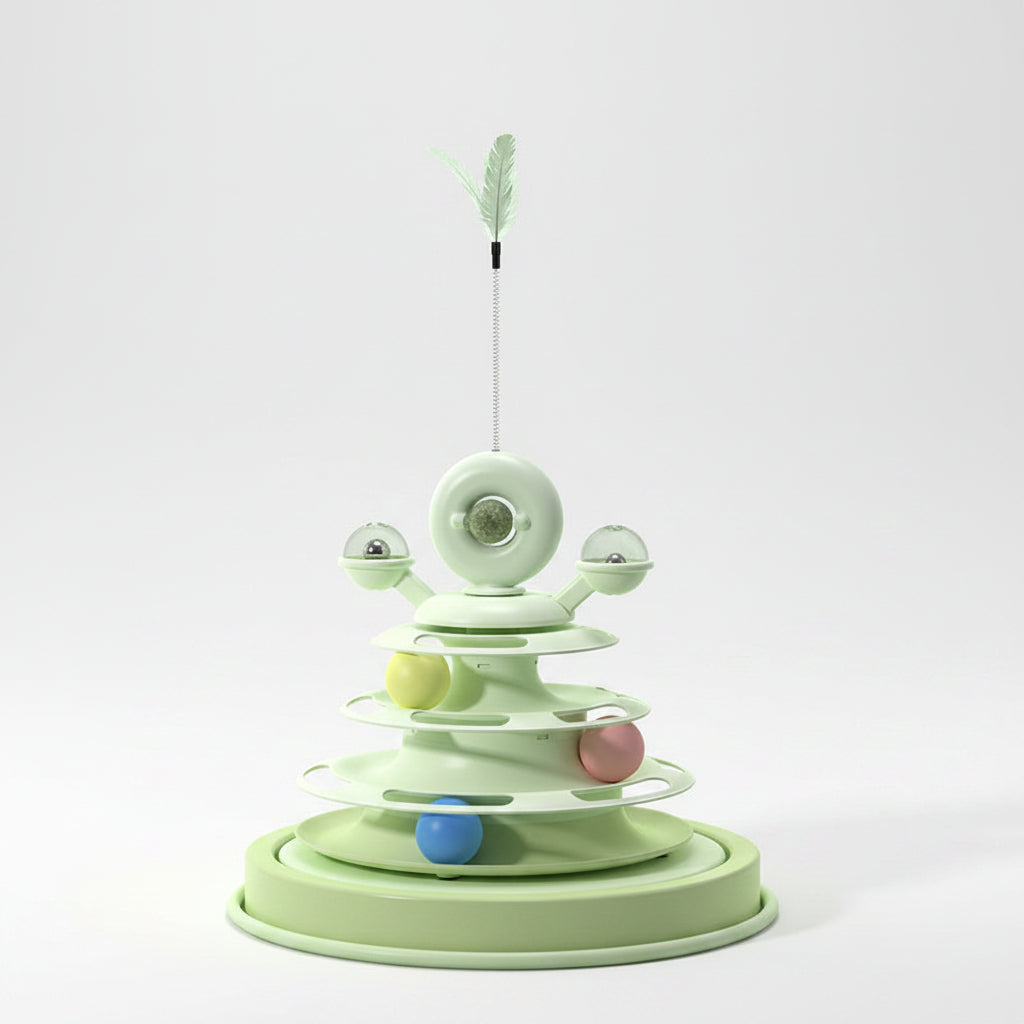 4 Levels Cat Toy Tower Turntable Roller Balls Toys Interactive Intelligence Pets Toys Training Track Puzzle Funny Games Accessories Pet Products........