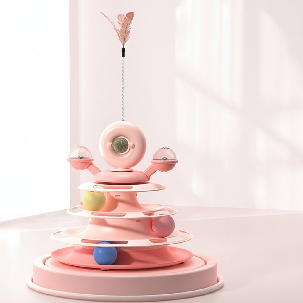 4 Levels Cat Toy Tower Turntable Roller Balls Toys Interactive Intelligence Pets Toys Training Track Puzzle Funny Games Accessories Pet Products......
