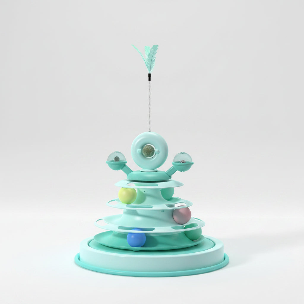 4 Levels Cat Toy Tower Turntable Roller Balls Toys Interactive Intelligence Pets Toys Training Track Puzzle Funny Games Accessories Pet Products.....