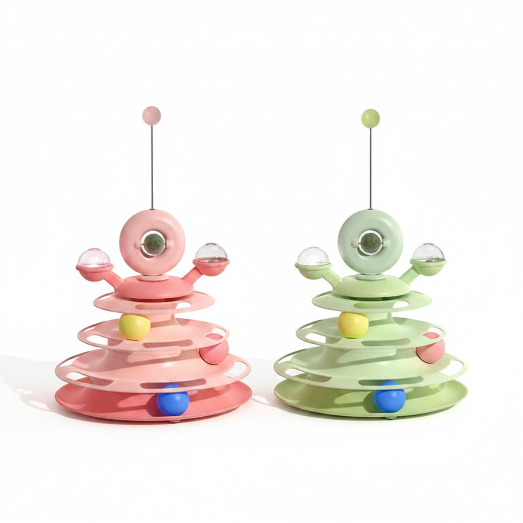 4 Levels Cat Toy Tower Turntable Roller Balls Toys Interactive Intelligence Pets Toys Training Track Puzzle Funny Games Accessories Pet Products.