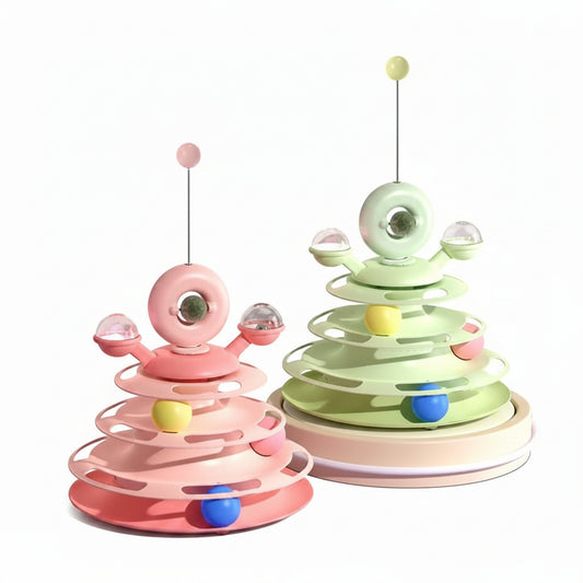 4 Levels Cat Toy Tower Turntable Roller Balls Toys Interactive Intelligence Pets Toys Training Track Puzzle Funny Games Accessories Pet Products